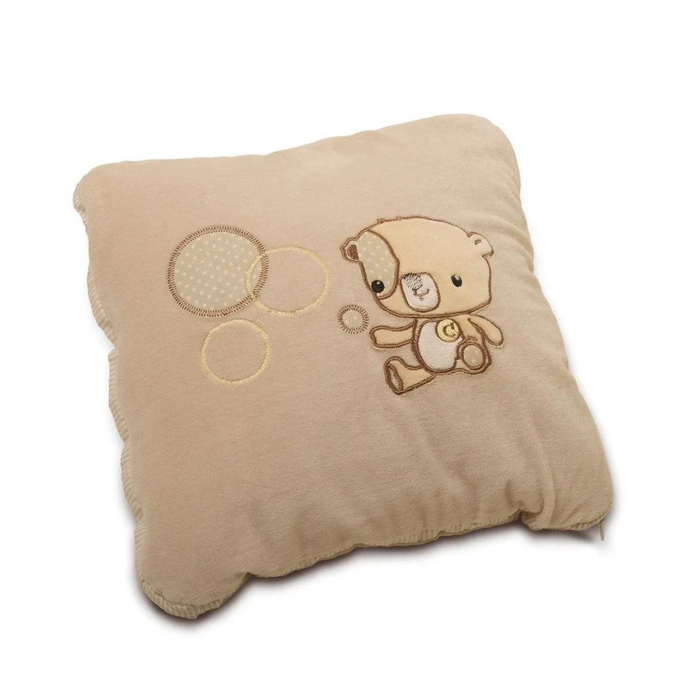 ClevaMama Pillow Blanket Toddler Kids Beige New Travel 2-in-1 Embroidered Bear